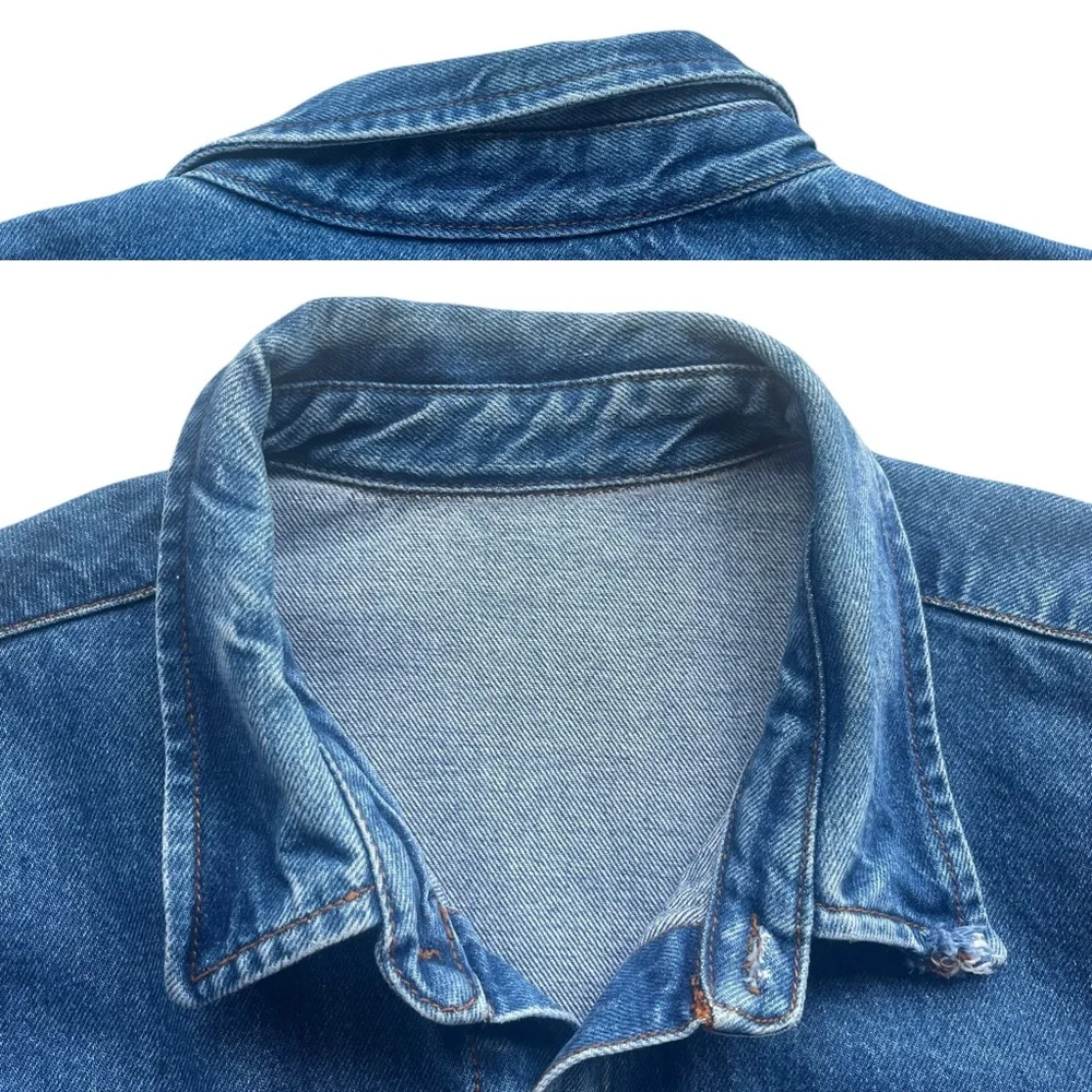 Lock Up Denim Mens XXL Med Wash Denim Button Front Long Sleeve Jean Shirt Jacket